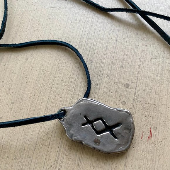 Ing Rune Pewter Fertility Viking Amulet Charm Pendant with Leather Cord - Picture 5 of 6